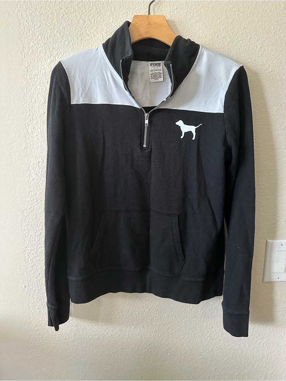 PINK Victoria's Secret Black & White Half-Zip Pullover size S/ NWOT 1356